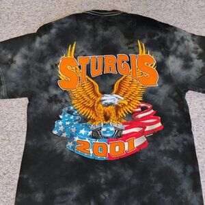 Black Sturgis Biker Rally T Shirt Eagle Harley V-Twin US American Flag